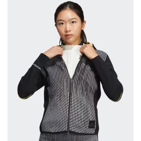 adidas Jackets & Blazers - ADIDAS • Black/White/Grey/Yellow Abstract Print Full-Zip Hooded Knit Jacket, S